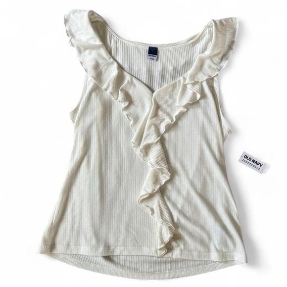 Old Navy Ruffle Ribbed Tank Ivory NWT Large - Picture 6 of 6